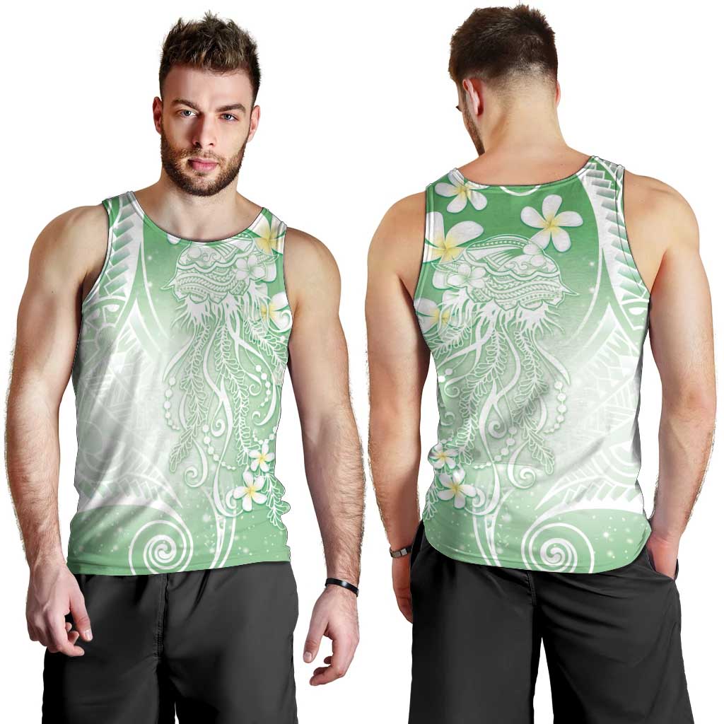 Polynesian Jellyfish Men Tank Top With Plumeria Green