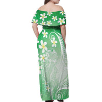 Polynesian Jellyfish Off Shoulder Maxi Dress With Plumeria Green