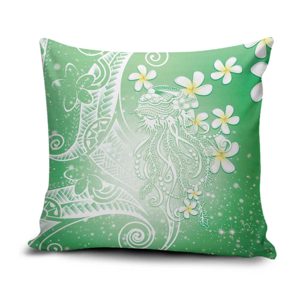 Polynesian Jellyfish Pillow Cover With Plumeria Green