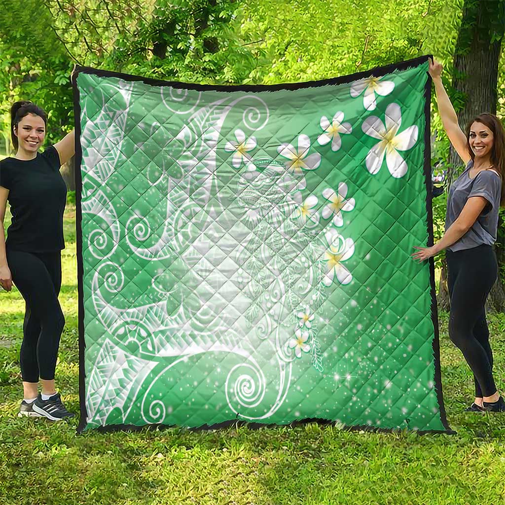 Polynesian Jellyfish Quilt With Plumeria Green