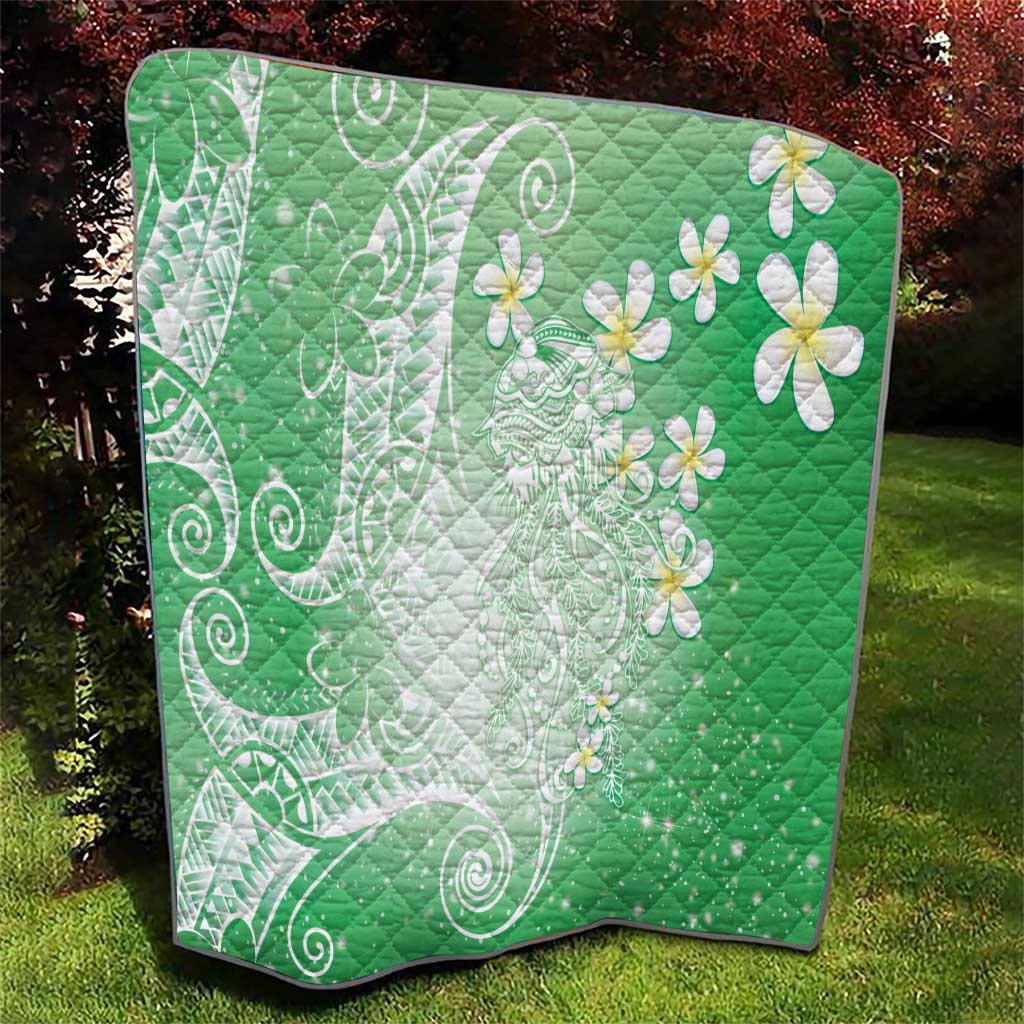 Polynesian Jellyfish Quilt With Plumeria Green