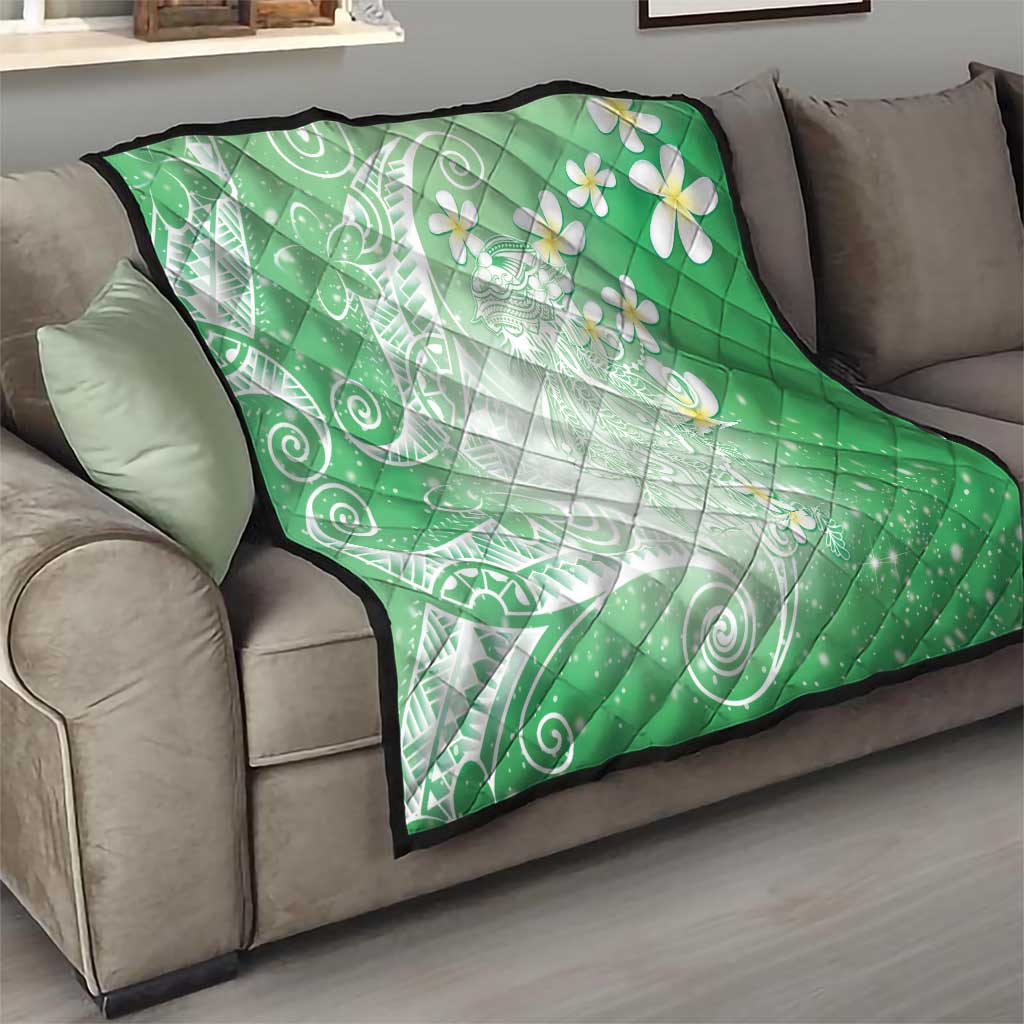 Polynesian Jellyfish Quilt With Plumeria Green