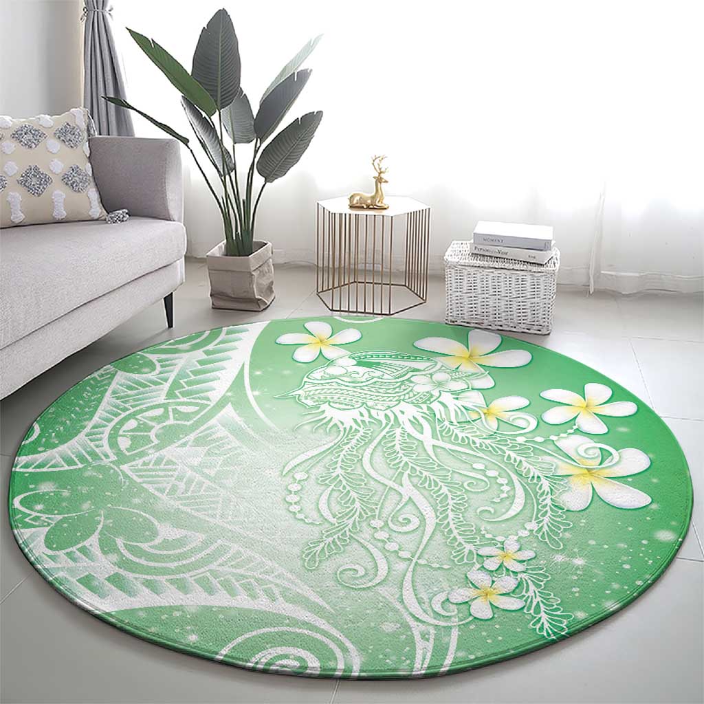 Polynesian Jellyfish Round Carpet With Plumeria Green