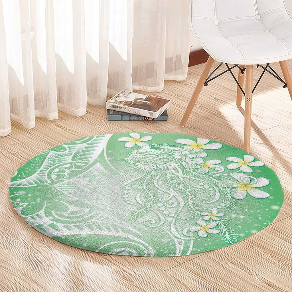 Polynesian Jellyfish Round Carpet With Plumeria Green