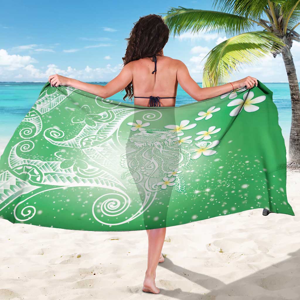 Polynesian Jellyfish Sarong With Plumeria Green