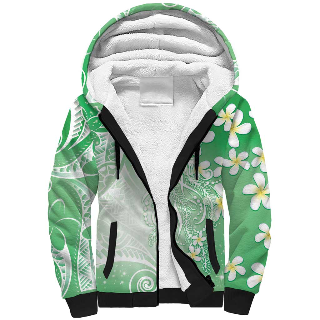 Polynesian Jellyfish Sherpa Hoodie With Plumeria Green