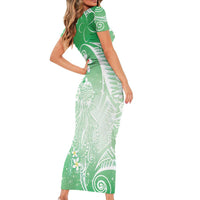 Polynesian Jellyfish Short Sleeve Bodycon Dress With Plumeria Green