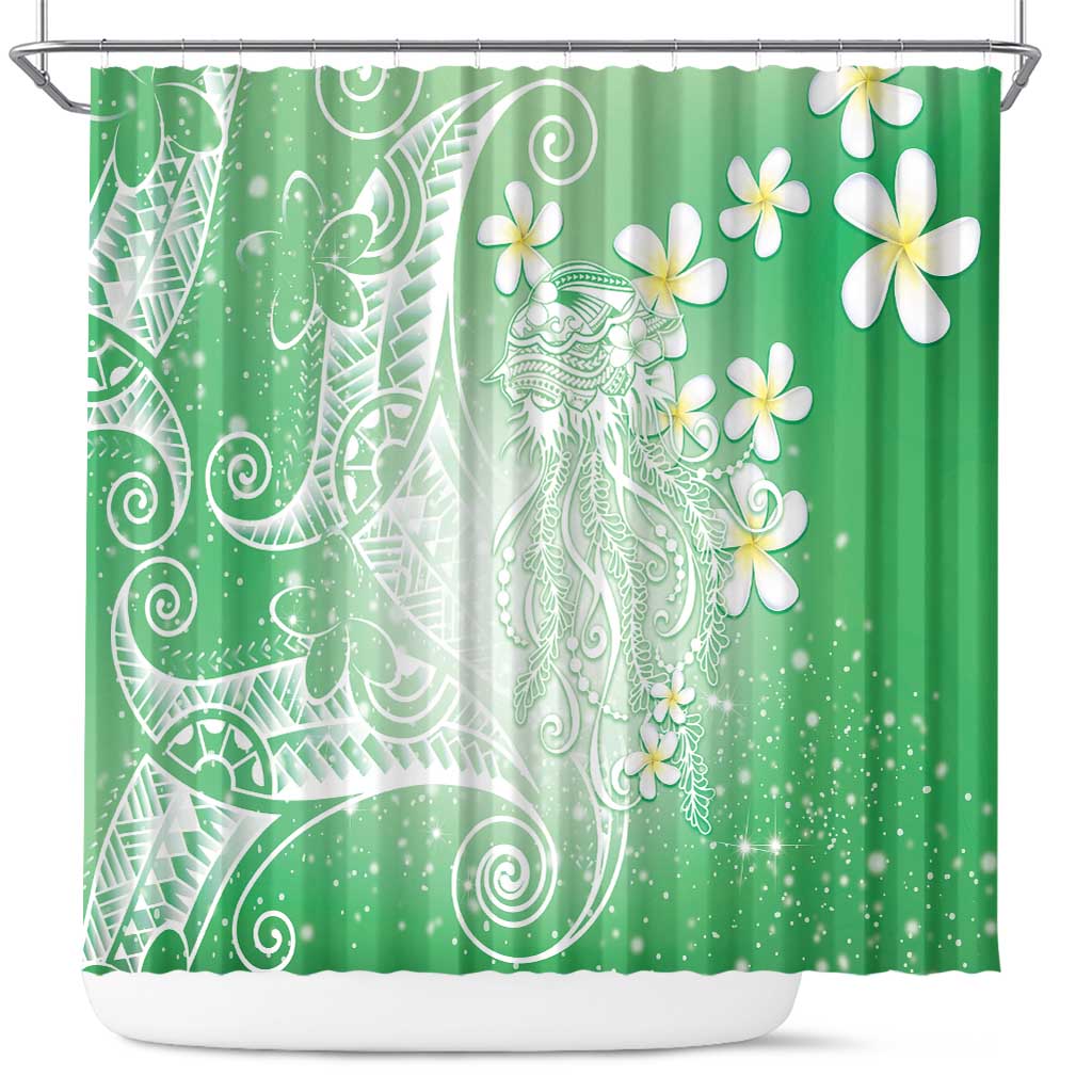 Polynesian Jellyfish Shower Curtain With Plumeria Green