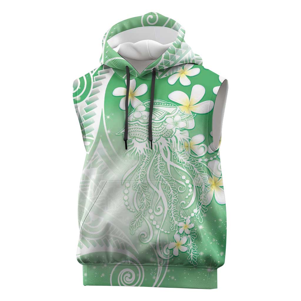 Polynesian Jellyfish Sleeveless Hoodie With Plumeria Green