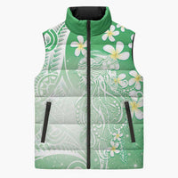 Polynesian Jellyfish Sleeveless Puffer Jacket With Plumeria Green