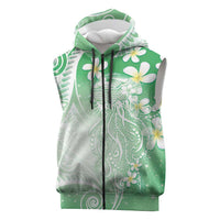 Polynesian Jellyfish Sleeveless Zip Hoodie With Plumeria Green