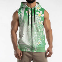 Polynesian Jellyfish Sleeveless Zip Hoodie With Plumeria Green
