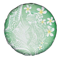 Polynesian Jellyfish Spare Tire Cover With Plumeria Green