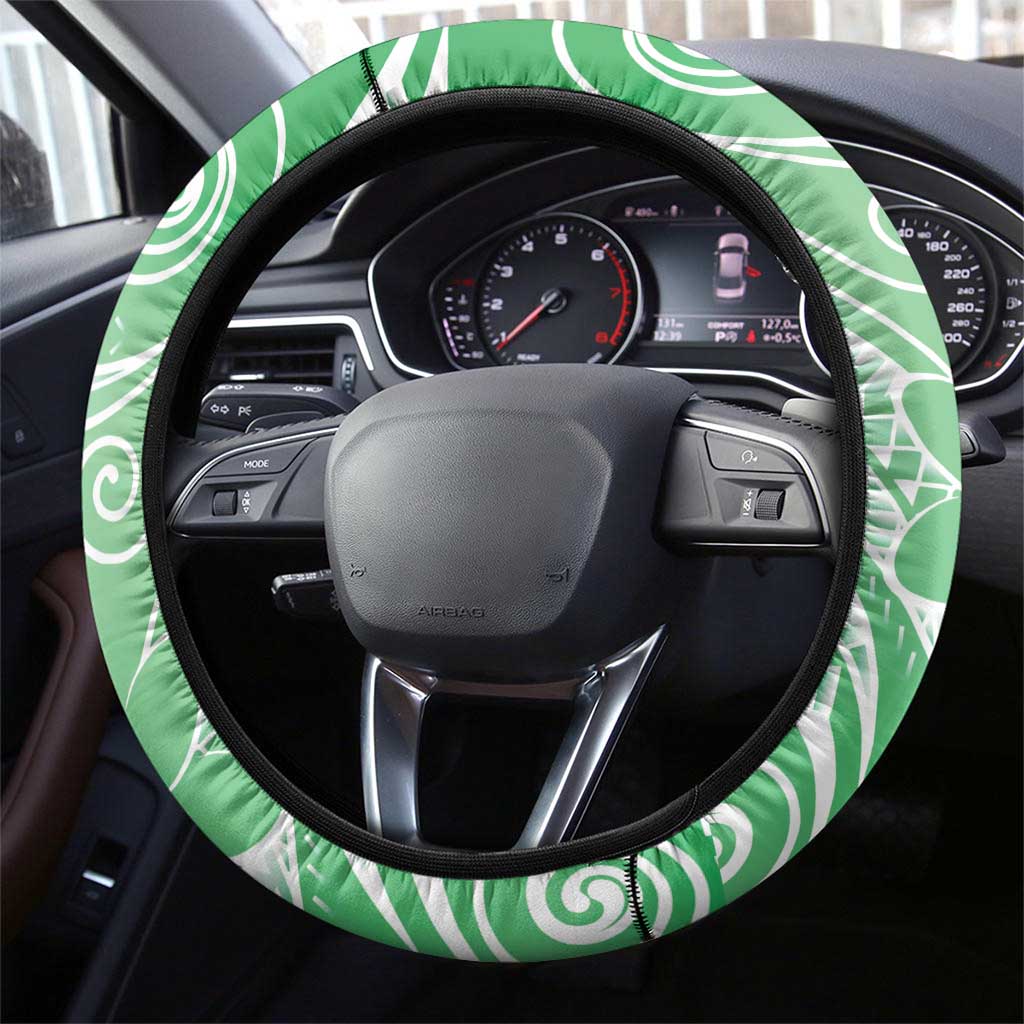 Polynesian Jellyfish Steering Wheel Cover With Plumeria Green