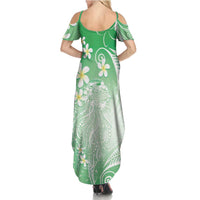 Polynesian Jellyfish Summer Maxi Dress With Plumeria Green
