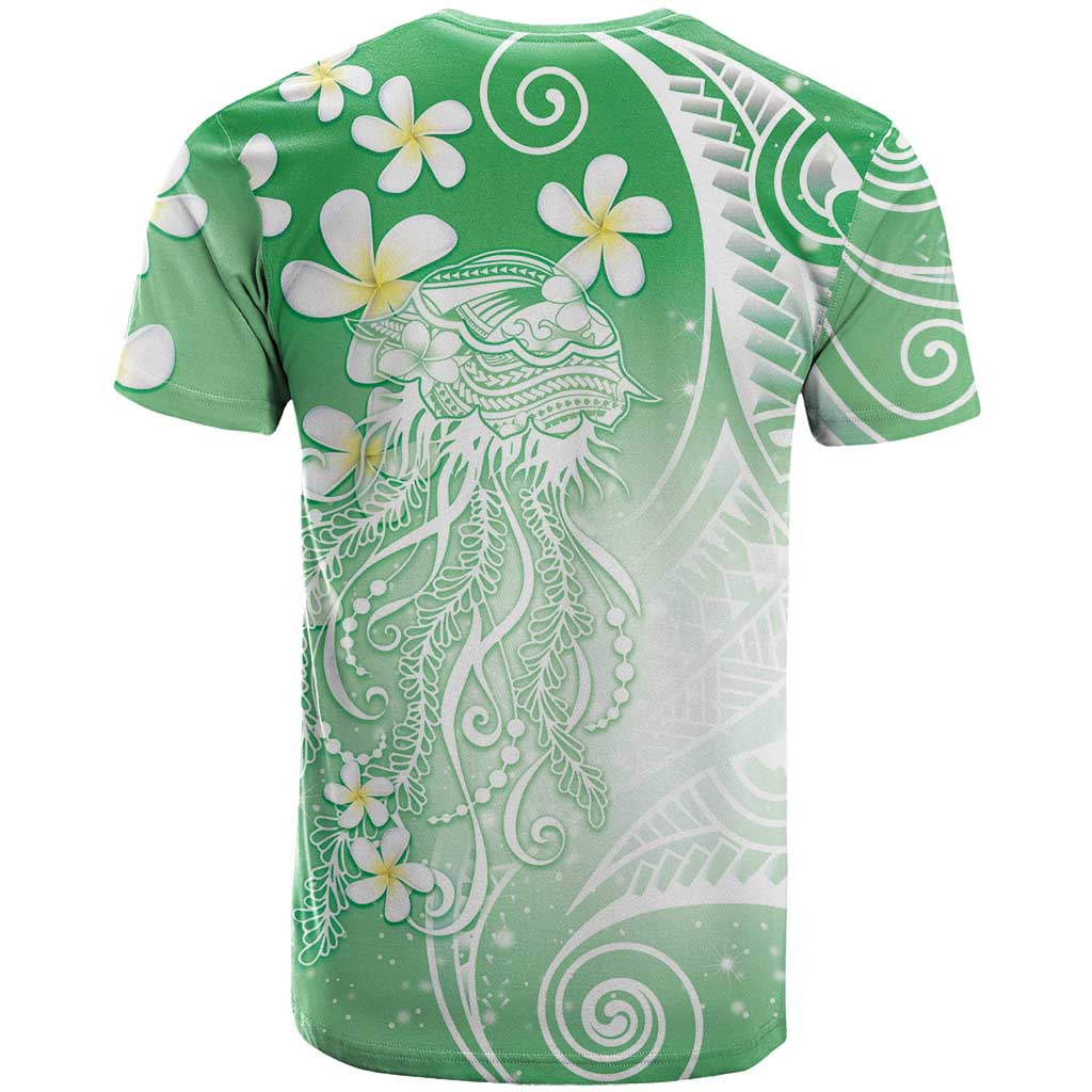 Polynesian Jellyfish T Shirt With Plumeria Green