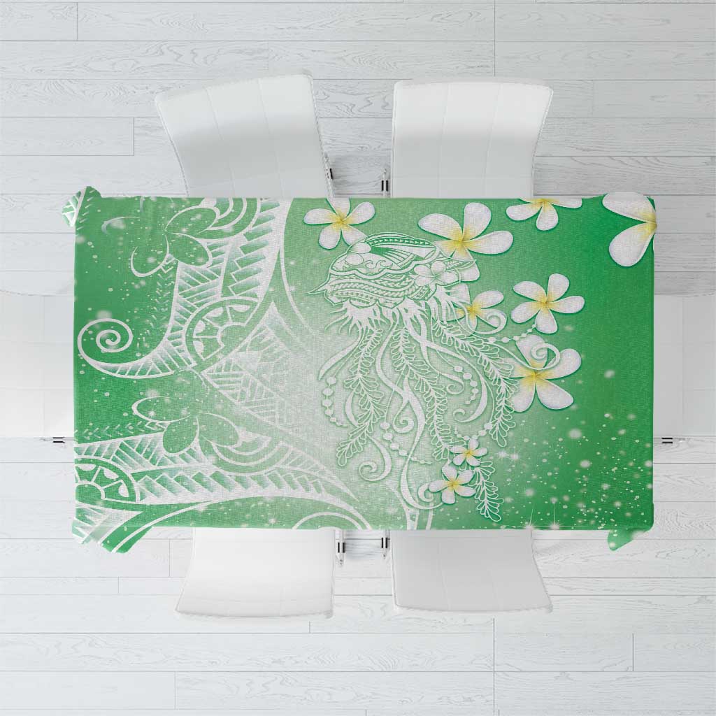 Polynesian Jellyfish Tablecloth With Plumeria Green