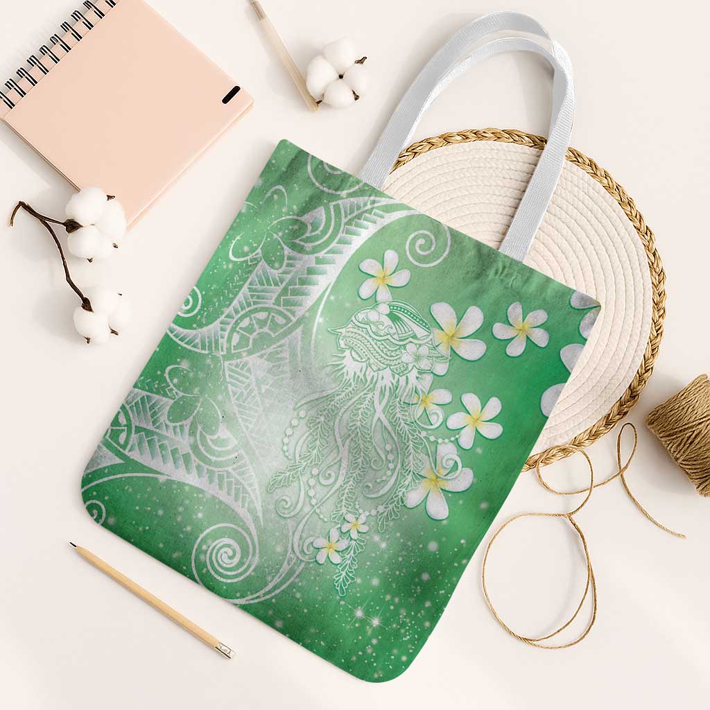 Polynesian Jellyfish Tote Bag With Plumeria Green