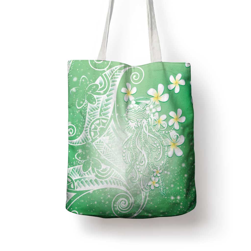 Polynesian Jellyfish Tote Bag With Plumeria Green