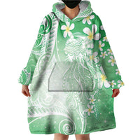 Polynesian Jellyfish Wearable Blanket Hoodie With Plumeria Green