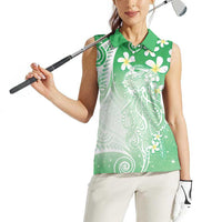 Polynesian Jellyfish Women Sleeveless Polo Shirt With Plumeria Green