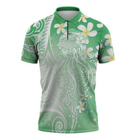 Polynesian Jellyfish Zipper Polo Shirt With Plumeria Green