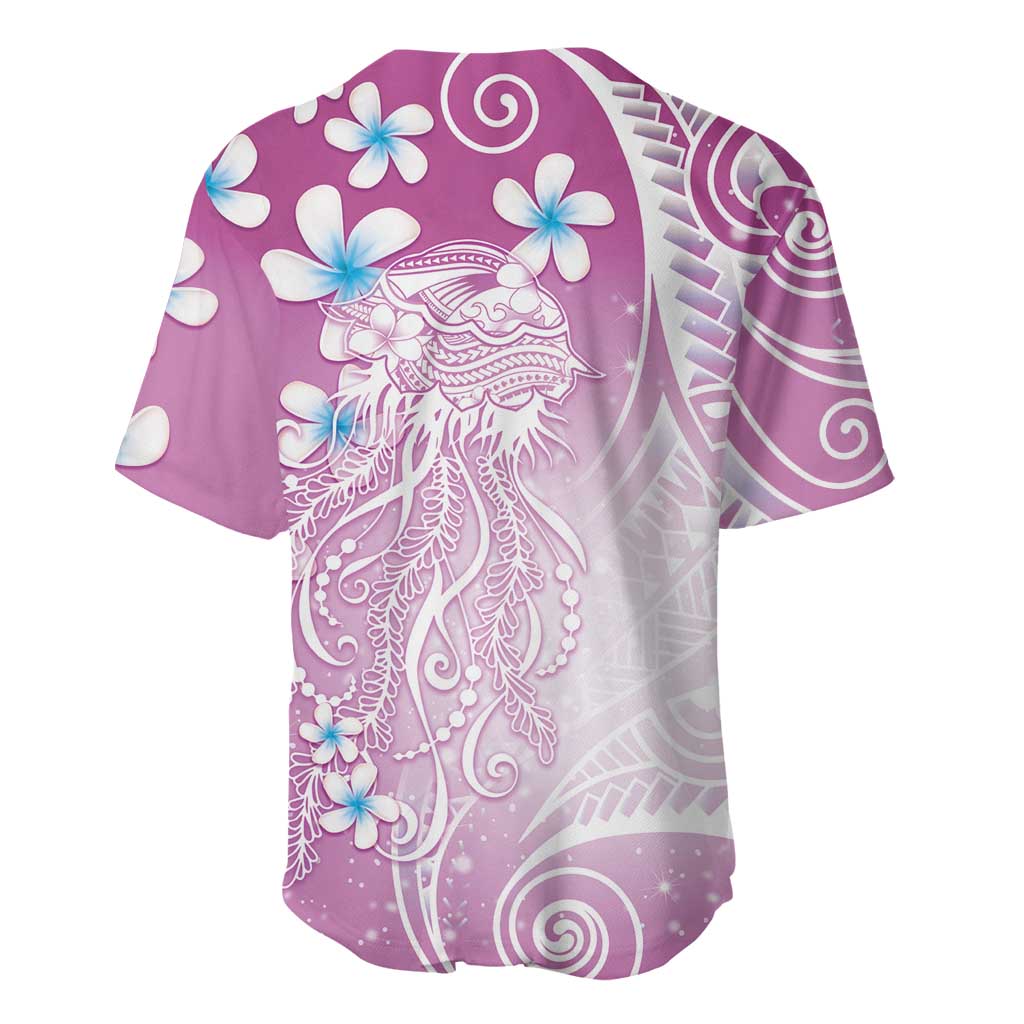 Polynesian Jellyfish Baseball Jersey With Plumeria Pink