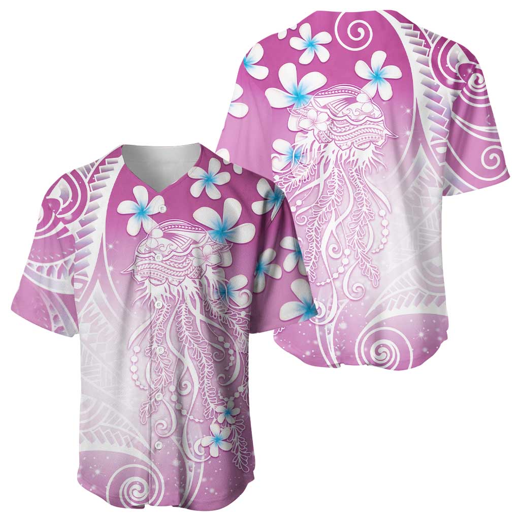 Polynesian Jellyfish Baseball Jersey With Plumeria Pink