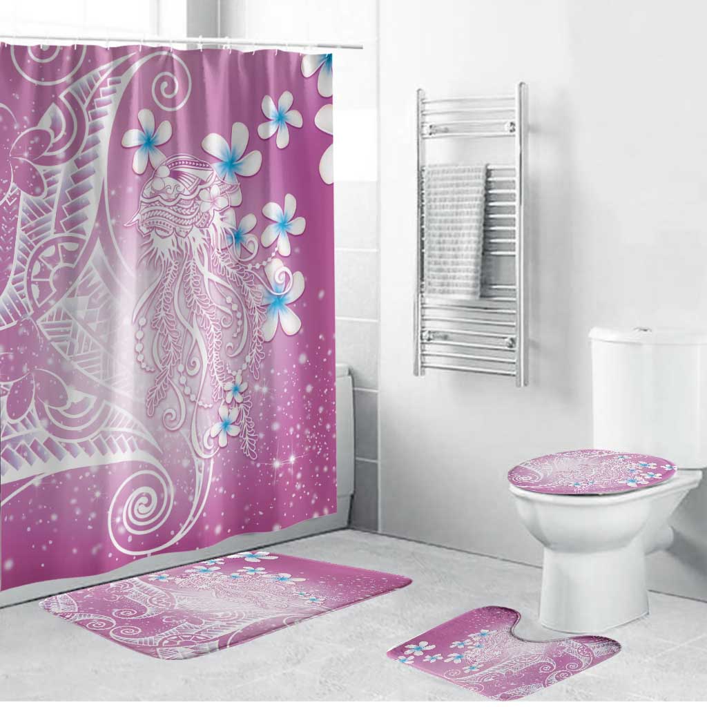 Polynesian Jellyfish Bathroom Set With Plumeria Pink