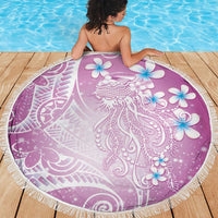 Polynesian Jellyfish Beach Blanket With Plumeria Pink