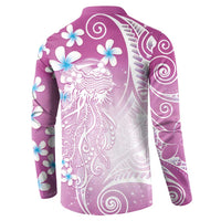 Polynesian Jellyfish Button Sweatshirt With Plumeria Pink
