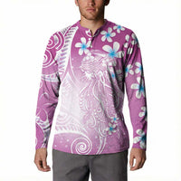 Polynesian Jellyfish Button Sweatshirt With Plumeria Pink