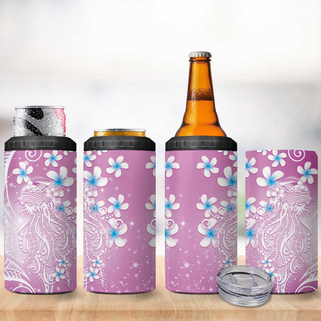 Polynesian Jellyfish 4 in 1 Can Cooler Tumbler With Plumeria Pink