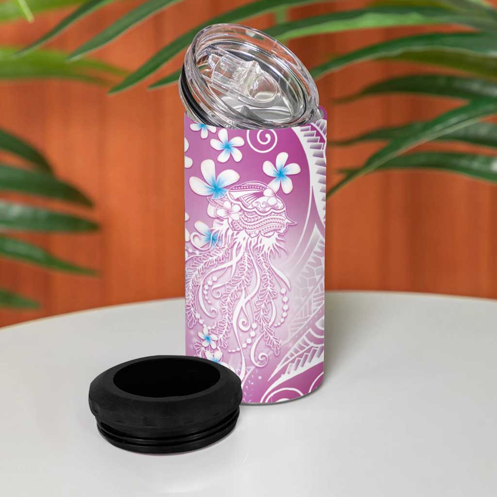 Polynesian Jellyfish 4 in 1 Can Cooler Tumbler With Plumeria Pink