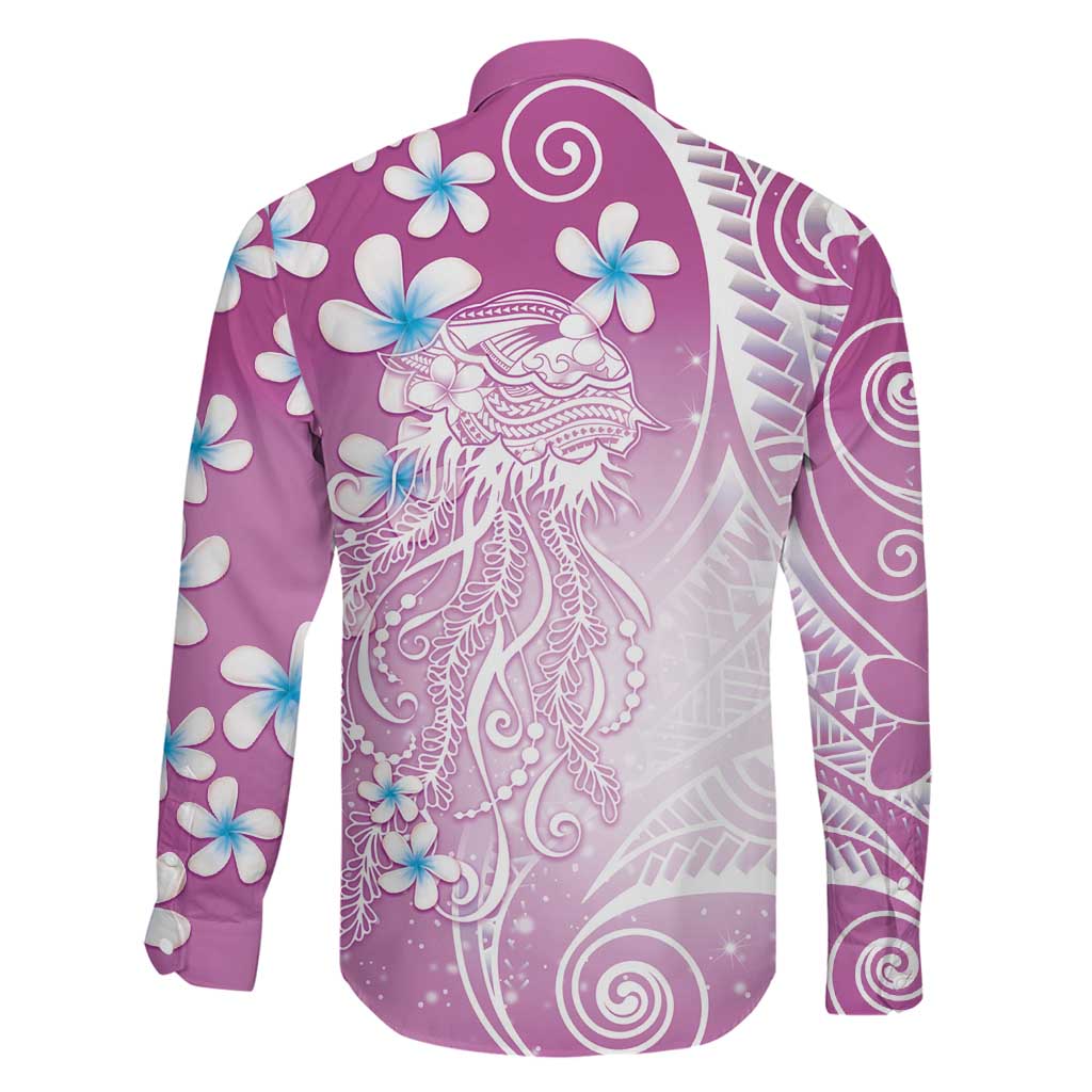 Polynesian Jellyfish Family Matching Off Shoulder Short Dress and Hawaiian Shirt With Plumeria Pink LT05 - Polynesian Pride