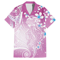 Polynesian Jellyfish Family Matching Short Sleeve Bodycon Dress and Hawaiian Shirt With Plumeria Pink