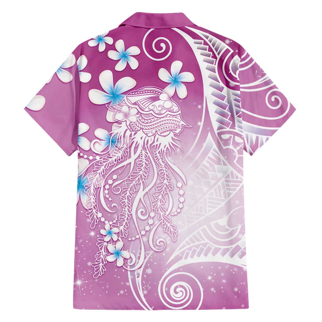 Polynesian Jellyfish Family Matching Short Sleeve Bodycon Dress and Hawaiian Shirt With Plumeria Pink
