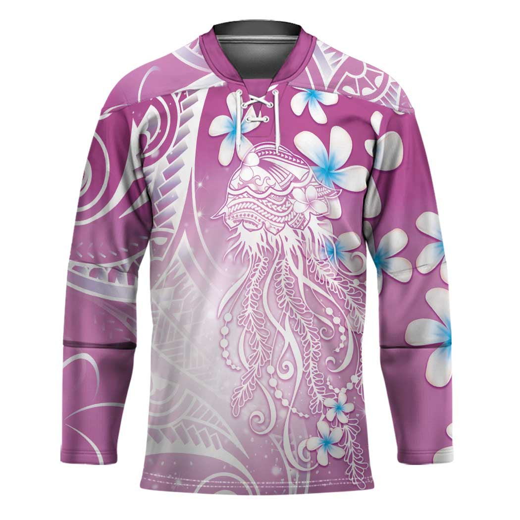 Polynesian Jellyfish Hockey Jersey With Plumeria Pink