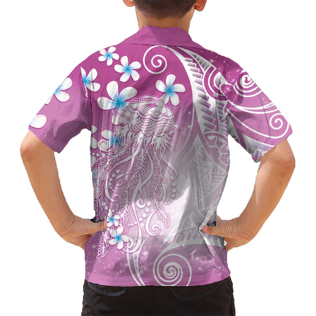 Polynesian Jellyfish Kid Hawaiian Shirt With Plumeria Pink