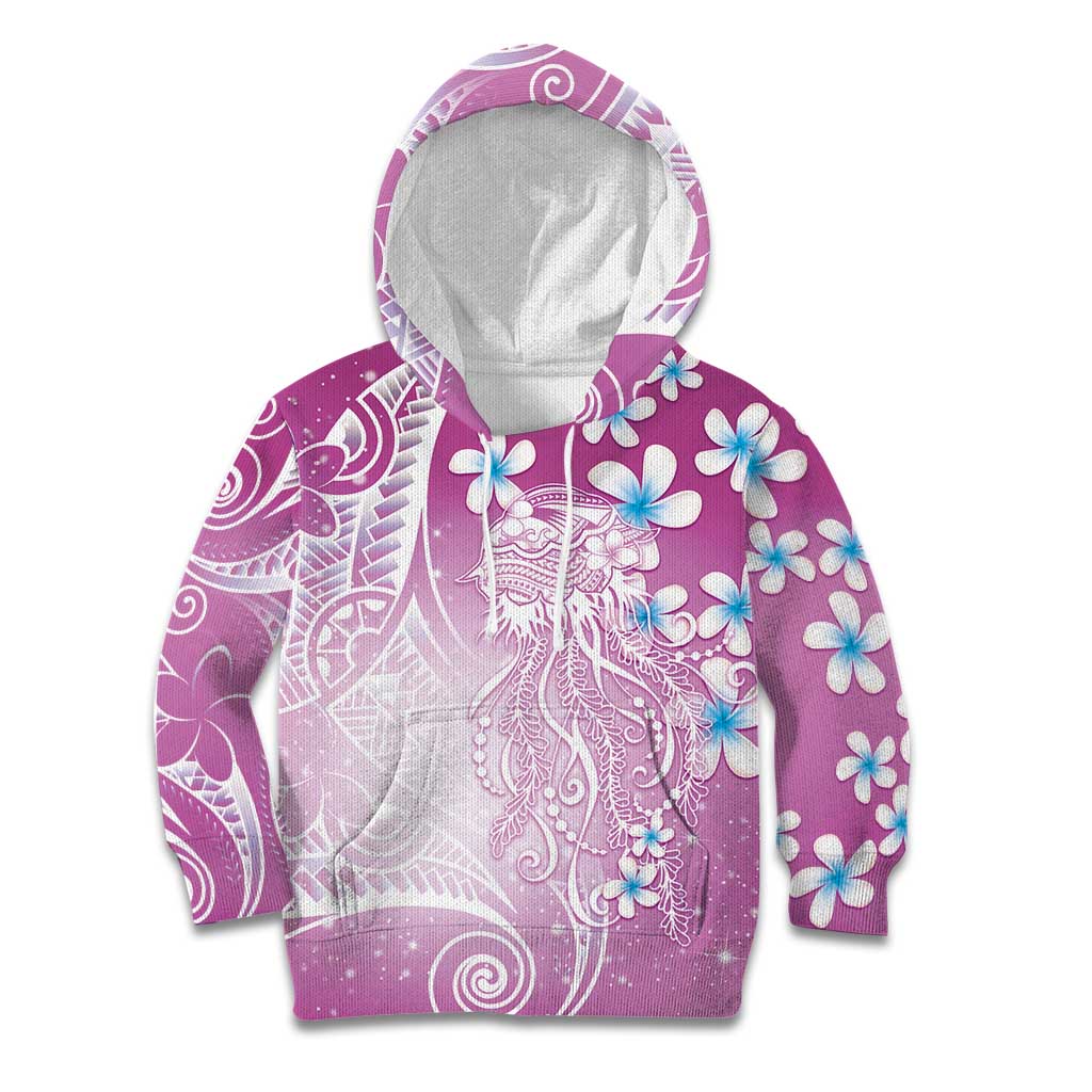 Polynesian Jellyfish Kid Hoodie With Plumeria Pink LT05 Hoodie Pink - Polynesian Pride