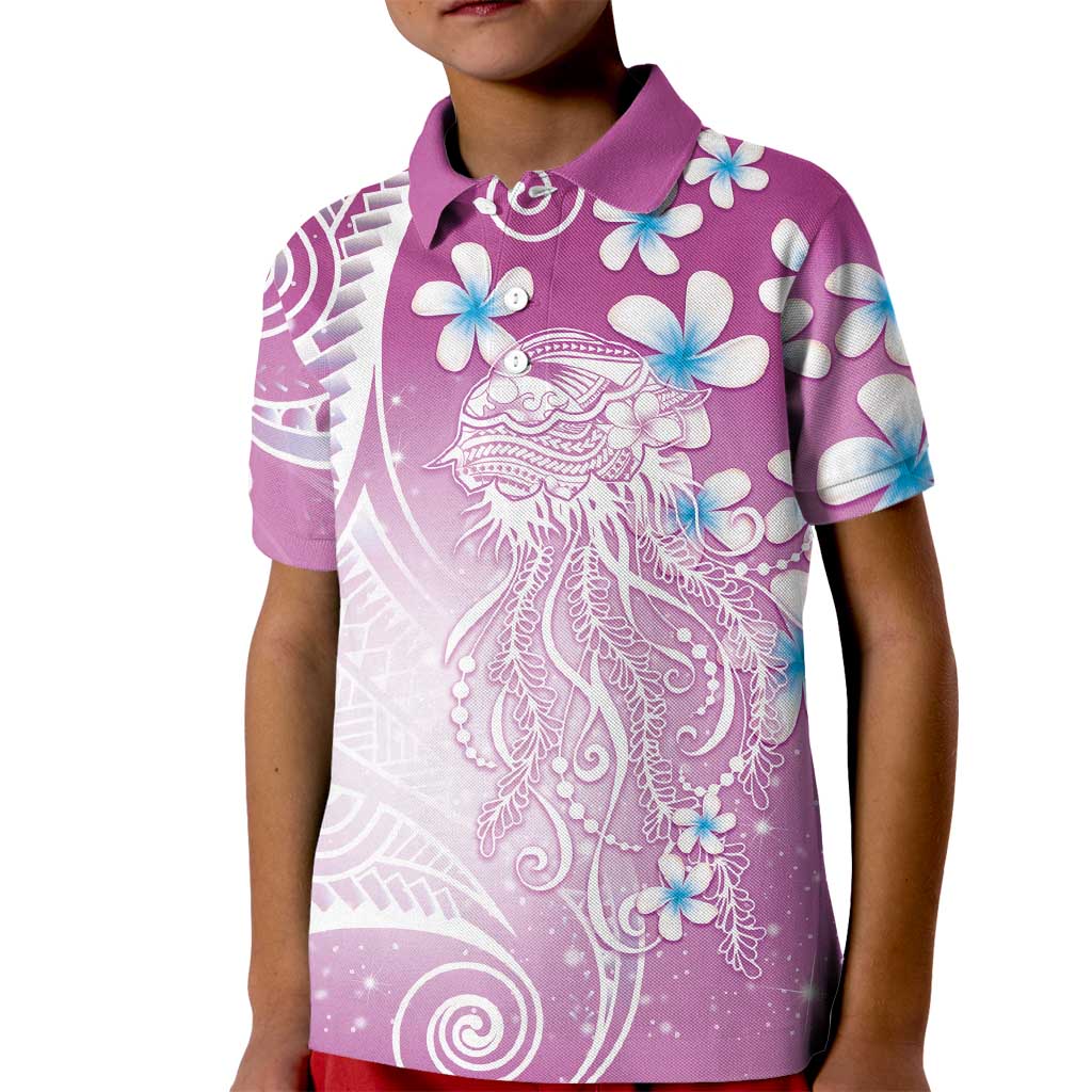 Polynesian Jellyfish Kid Polo Shirt With Plumeria Pink
