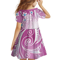 Polynesian Jellyfish Kid Short Sleeve Dress With Plumeria Pink