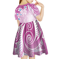 Polynesian Jellyfish Kid Short Sleeve Dress With Plumeria Pink