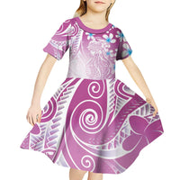 Polynesian Jellyfish Kid Short Sleeve Dress With Plumeria Pink