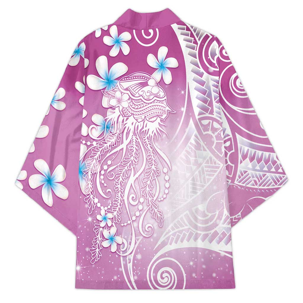 Polynesian Jellyfish Kimono With Plumeria Pink