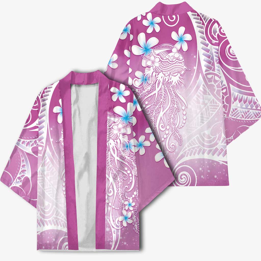 Polynesian Jellyfish Kimono With Plumeria Pink