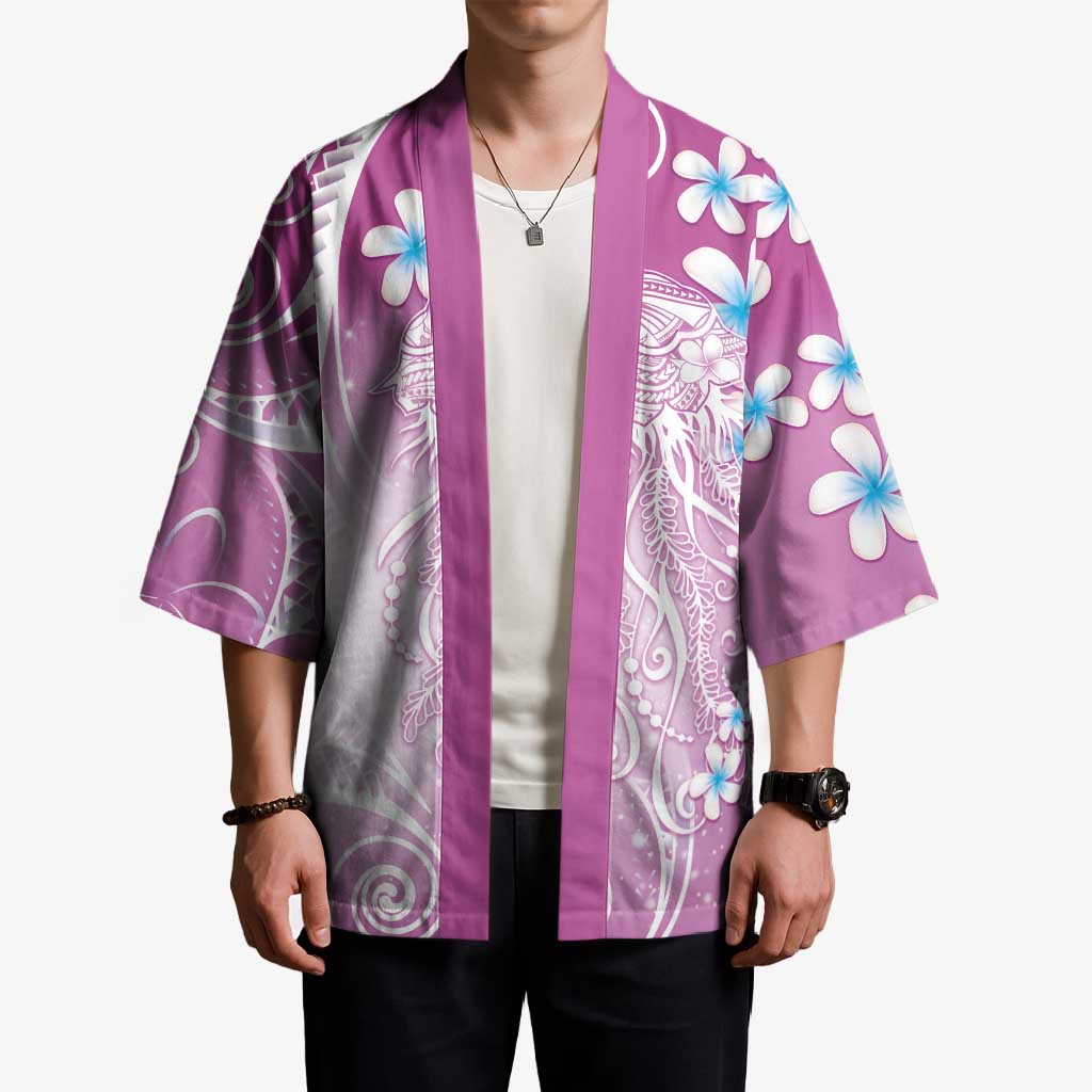 Polynesian Jellyfish Kimono With Plumeria Pink