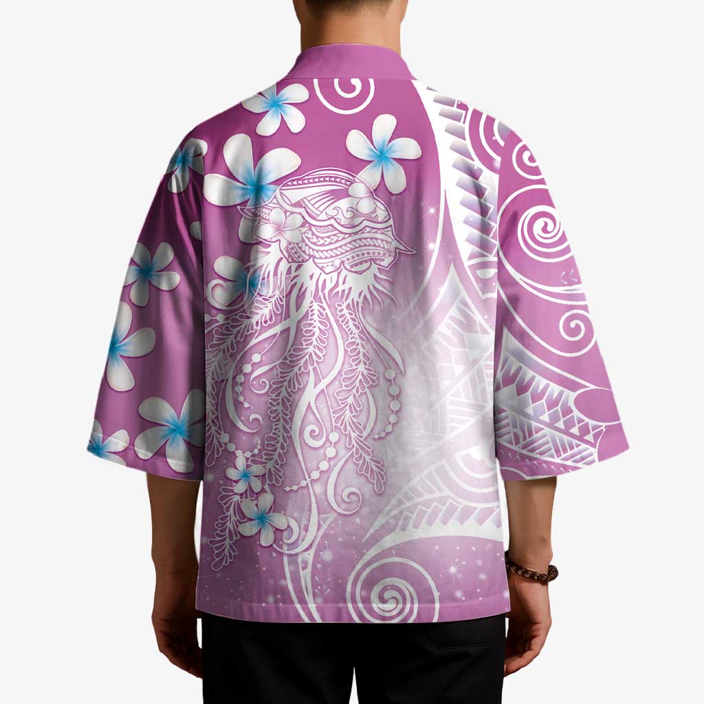Polynesian Jellyfish Kimono With Plumeria Pink
