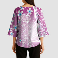 Polynesian Jellyfish Kimono Sleeve Blouse With Plumeria Pink