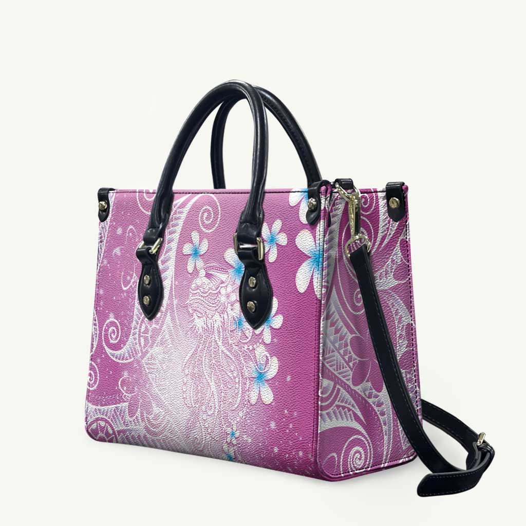 Polynesian Jellyfish Leather Bag With Plumeria Pink